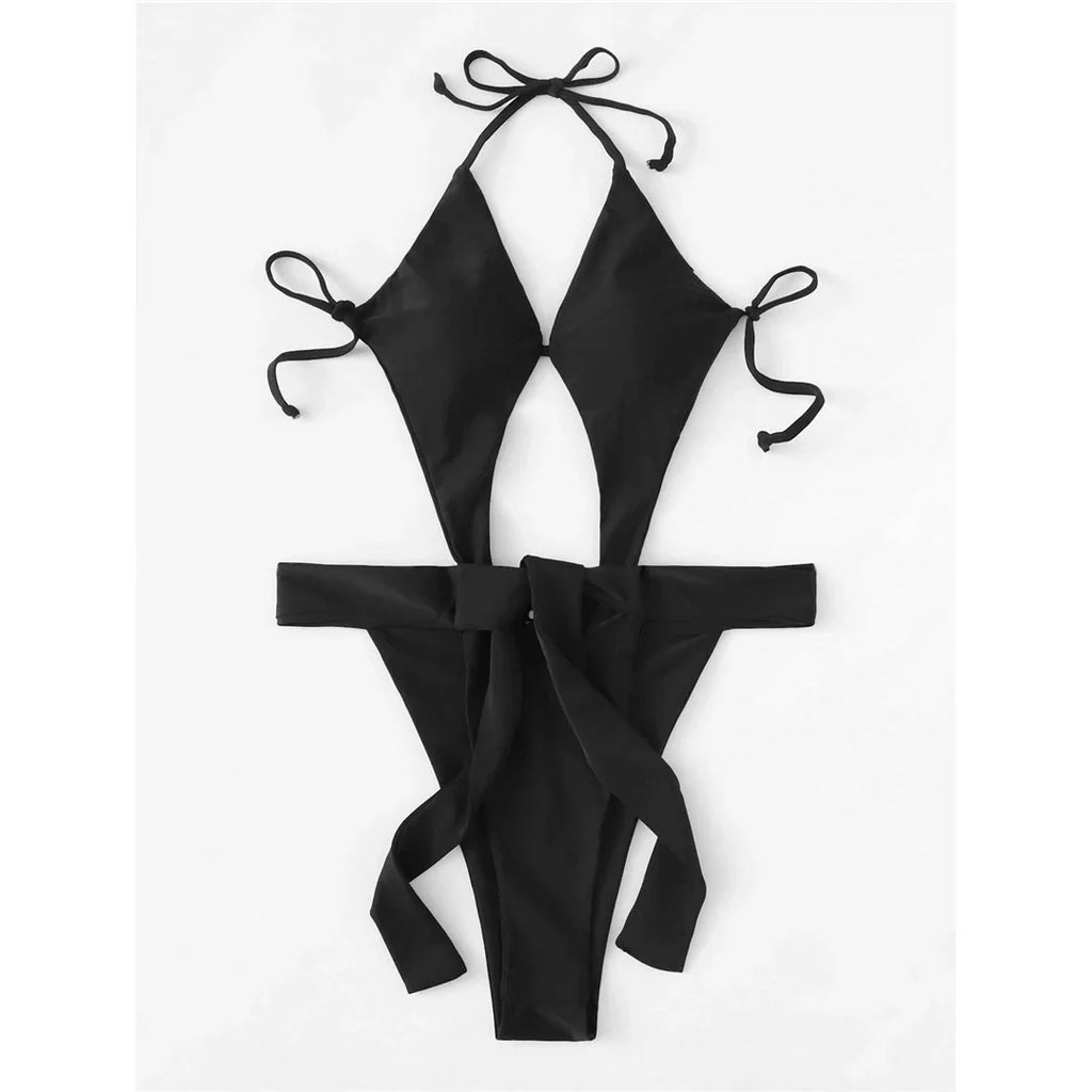 Sexy Cut Out Halter Trikini High Leg Cut One Piece Swimsuit Women Swimwear Female Monokini Padded Bather Bathing Suit Swim V7968