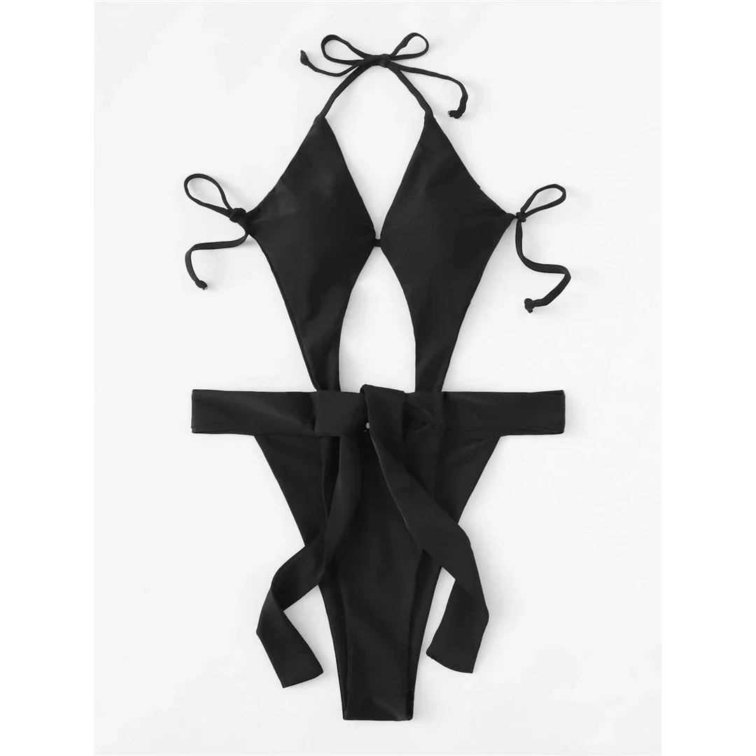 Sexy Cut Out Halter Trikini High Leg Cut One Piece Swimsuit Women Swimwear Female Monokini Padded Bather Bathing Suit Swim V7968