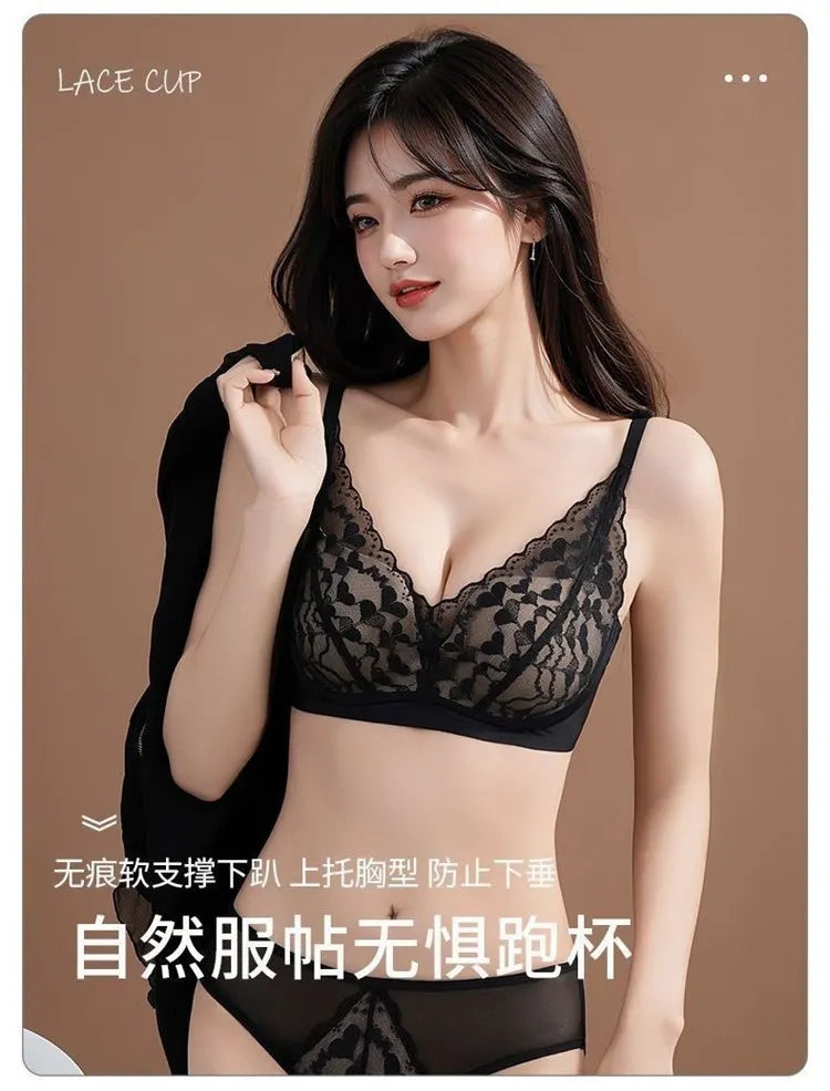 Japanese Sexy Lace Bralette Wireless Bra for Small Chest, Push Up, Side Coverage, Fights Sagging, New Trendy MOYISU Sexy Tushy B