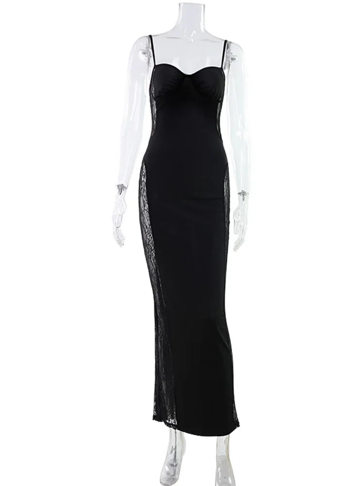 Ahagaga Eelgant Straps Women's Dresses Patchwork Lace SheathSolid Camisole Sleeveless Party Trend Fashion Female Vestidos Robes