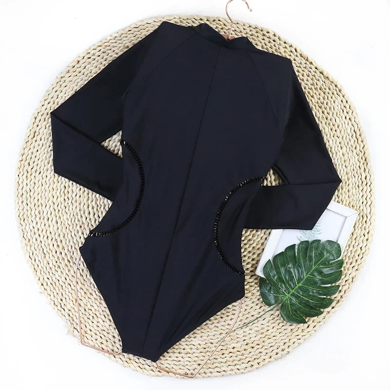 2024 Women One Piece Swimsuit Surfing Sport Swimsuit Long Sleeves Swimwear Print Monokini Bathing Suit Tropical Bodysuit Female