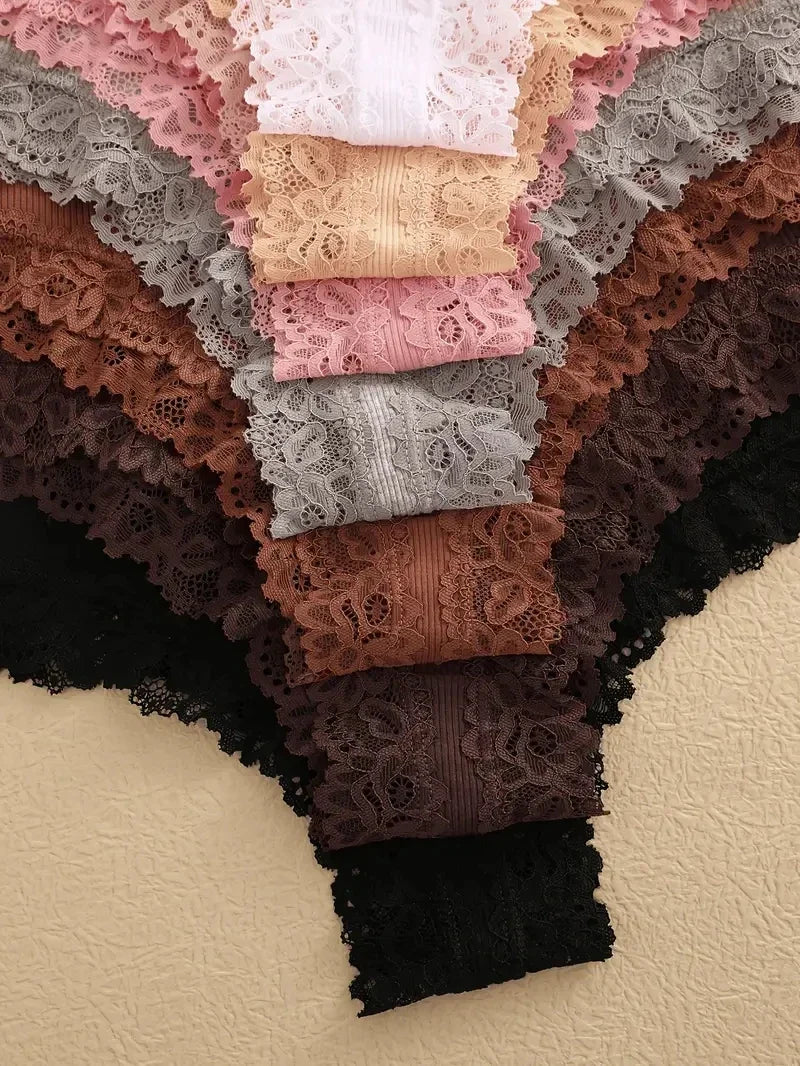 3Pcs Women Cotton Brazilian Pants Sexy Lace Brazilian Briefs Low Waist Floral Solid Color G-string Breathable Soft Lingerie