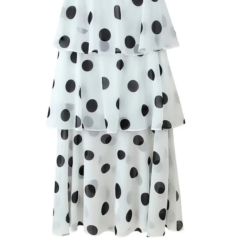 White Polka Dot Two Piece Set For Women Halter Crop Top And Tiered Maxi Skirt Elegant Summer Party Outfit Pure Desire Charm FSW7