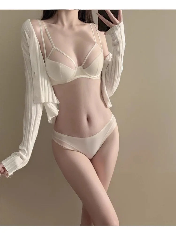 Corset Lingerie Set USA✨Pure Desire French Triangle Bra🌸Double Strap Lift✔Anti Sagging✔See-Through Cover✨Slimming Underwear