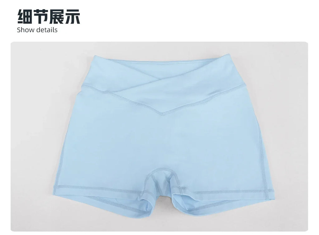 Outdoor Running Yoga Shorts Women Summer Crossed V Waist Hip Lifting Fitness Tight Sports Pants Quick Drying Gym Fitness Shorts