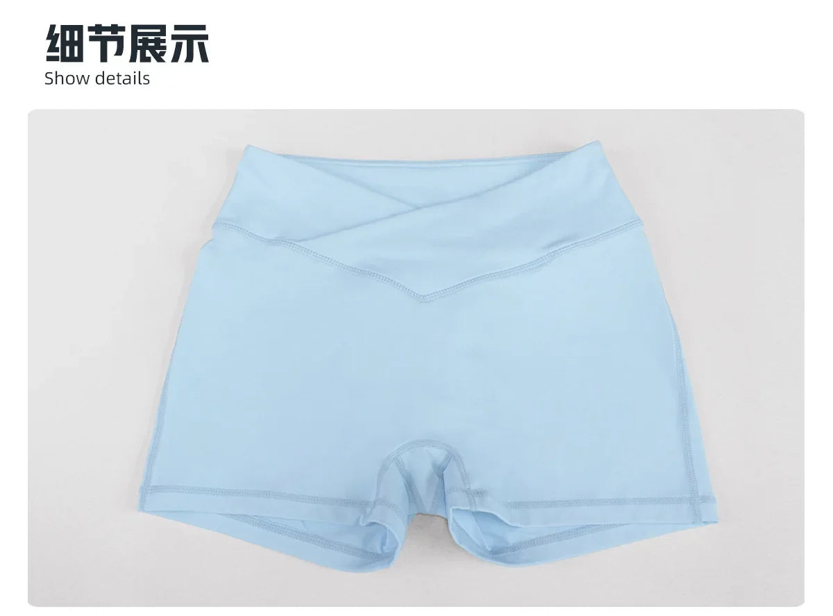 Outdoor Running Yoga Shorts Women Summer Crossed V Waist Hip Lifting Fitness Tight Sports Pants Quick Drying Gym Fitness Shorts