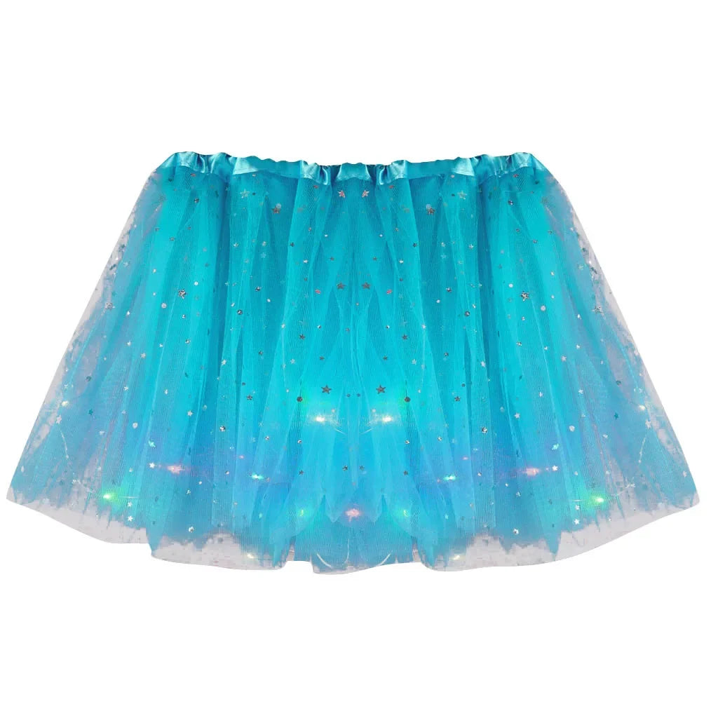 Women's Tulle Skirt Star Sequined Short Tutu Skirt Fancy Ballet Dancewear Party Costume Ball Gown Led Light Luminous Mini Skirts