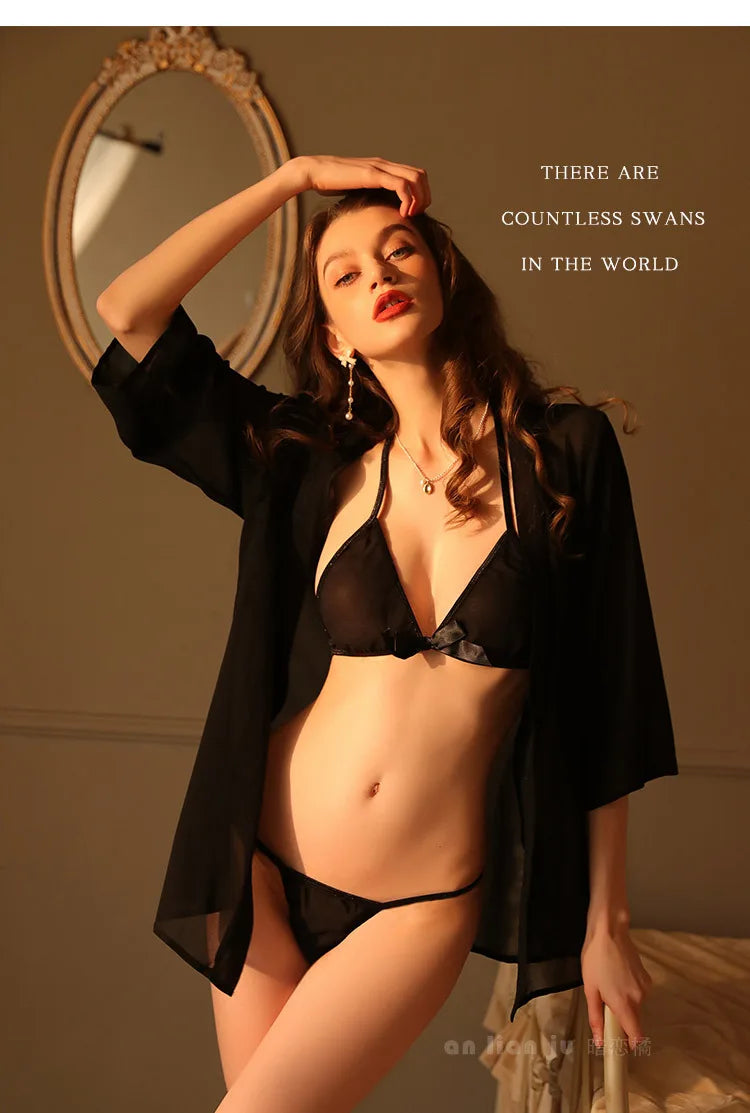 Sexy bikini robe set three-point cardigan robe two-piece set