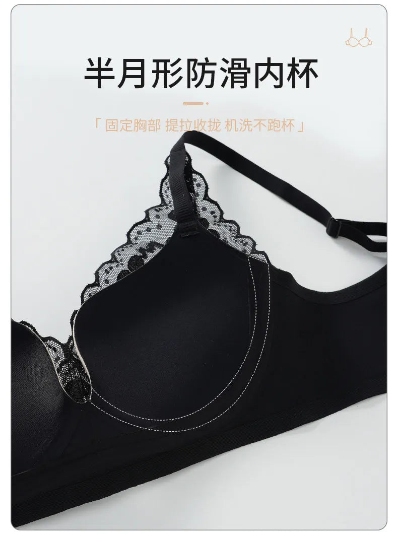 Japanese Sexy Spitze Büstenhalter ohne Bügel, Push Up für kleine Brust, Seitlich glättend, Anti-Sagging, Neu Bestseller MOYISU B