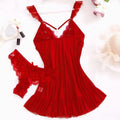 2026 New Red Sexy Lingerie Set Women Deep V Slip Dress Thong Erotic Bra Panty Sets Lace Nightdress Soft Nightgown wedding Pijama