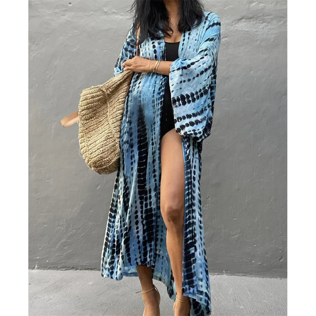 New 10 Colors Printed Long Sleeve With Belt Tunic Beach Cover Up Cover-ups Beach Dress Beach Wear Beachwear Female Women V4521
