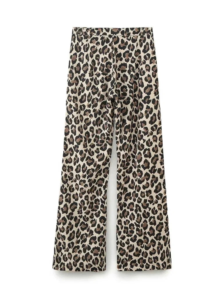 Foridol Leopard Print Wide Leg Long Pants Women Spring Summer Straight Fashion New Pants Zip Casual Female Pantalones 2025