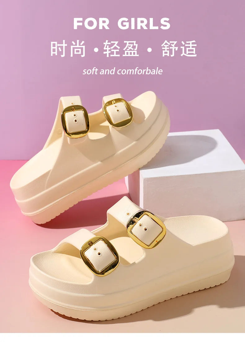 Women's Slippers Solid Color One Line  Thick Soles Anti Slip and Wear-resistant Fashionable Simple Indoor Outdoor Beach Sandals