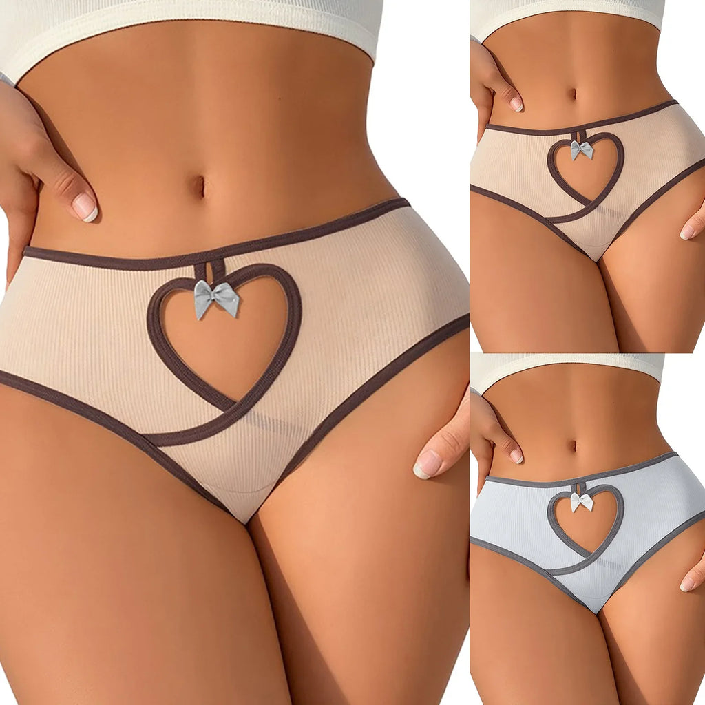 Love Heart Hollow Out Sexy Women'S Underwear Low Waist Breathable Seamless Cotton Panties Soft Comfortable Daily Briefs Lingerie
