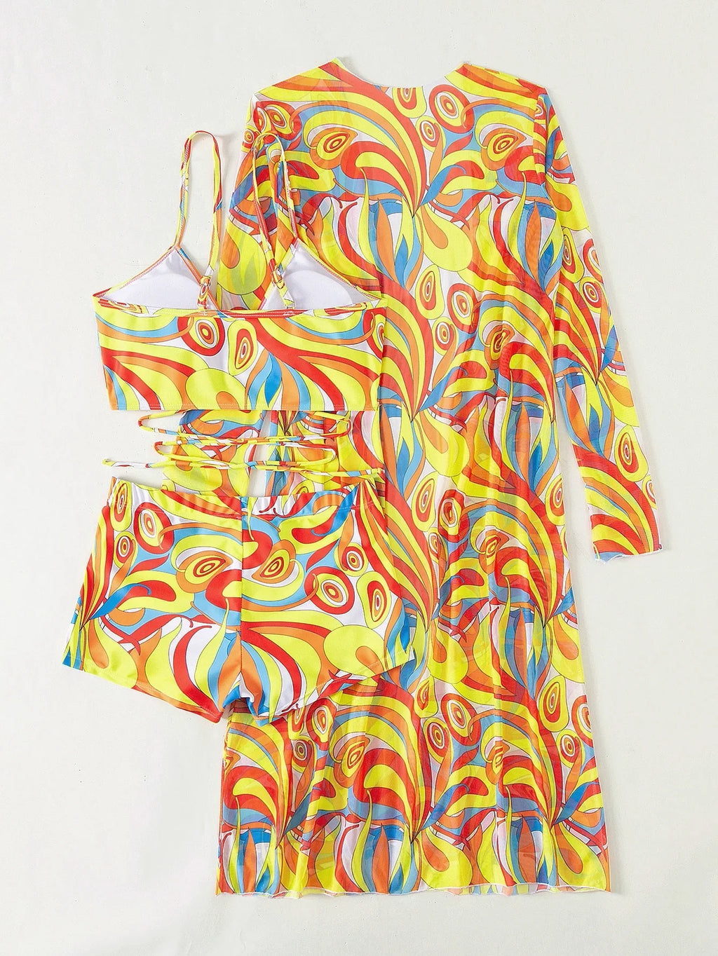 3 Pieces Sexy Print Bikini 2026 Women High Waist Swimsuit & Kimono Swimwear Female Lady Bathing Suit Swimming Summer Beachwear
