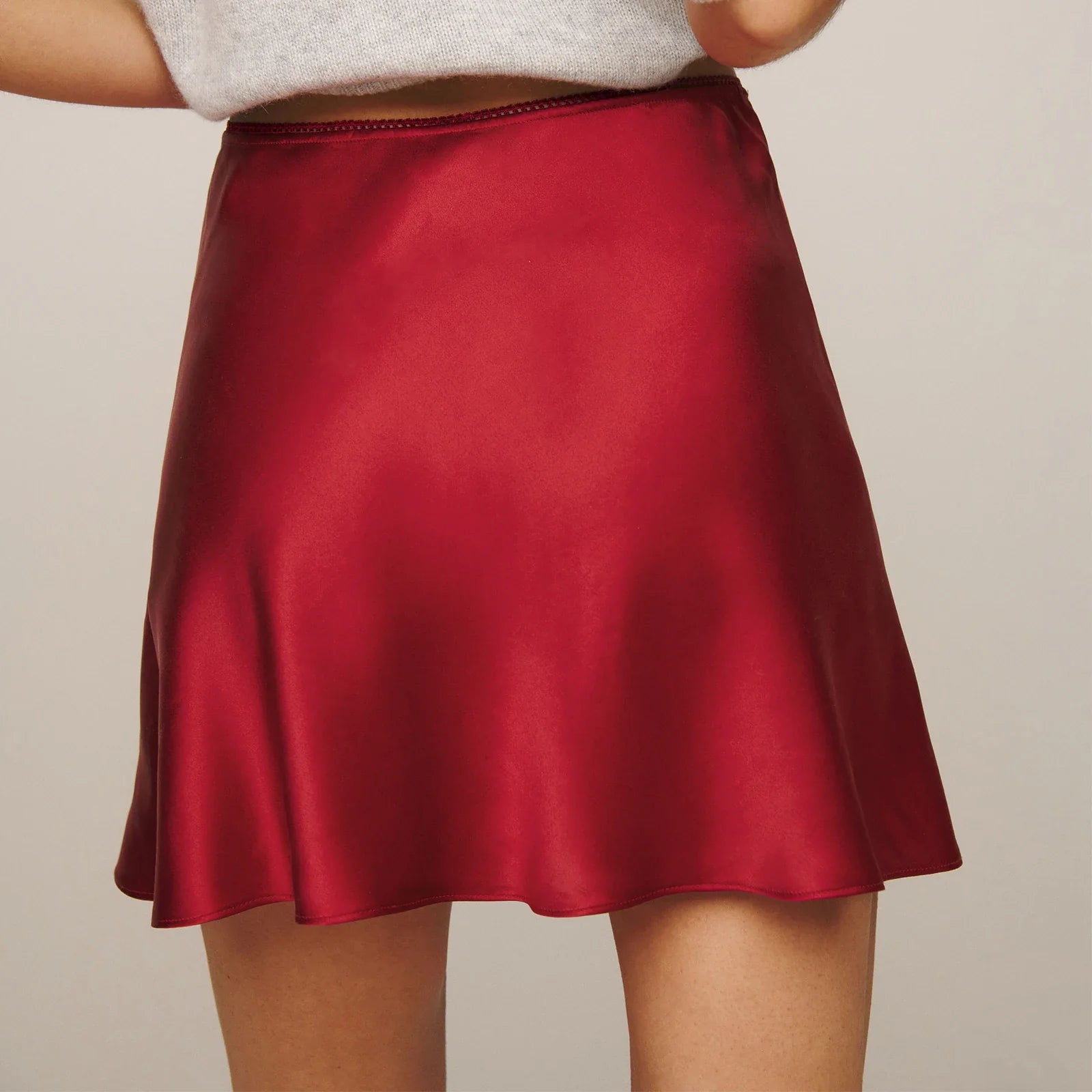 Silk Satin Women Elegant Mini Skirts Summer Lace Trim High Waist Mini Bow Silk A-Line Skirt Fashion Casual Streetwear