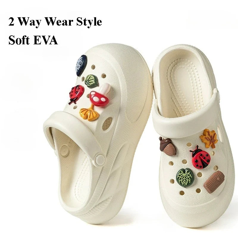Women Fashion Clogs DIY Cartoon Charms Platform Shoes Woman Home Street Slippers Soft EVA Girls Daily Walking Beach Sandals