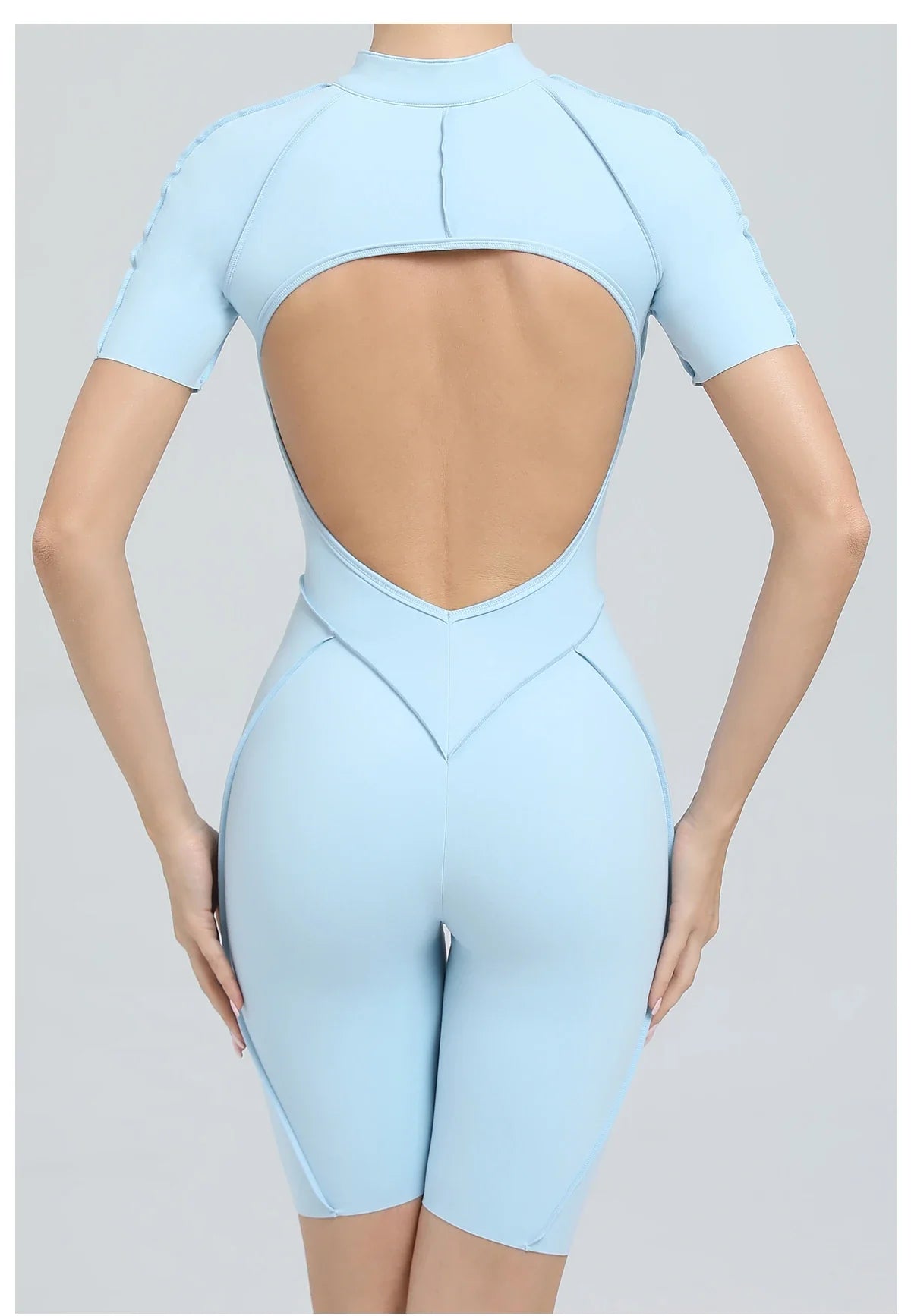 Summer Zipper Workout Jumpsuit Sports Overalls Women Running Fitness Short Sleeve Yoga Bodysuit