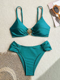 S - XL Metal Shell Halter Female Swimsuit High Waist Bikini Women Swimwear Two-pieces Bikini set Bather Bathing Suit Swim Lady