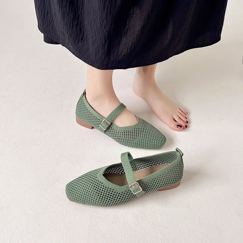 Women Leisure Flats Breathable Mesh Spring Summer Flat Shoes For Female Daily Walking Shoes Square Toe Ladies Fashion Footwear