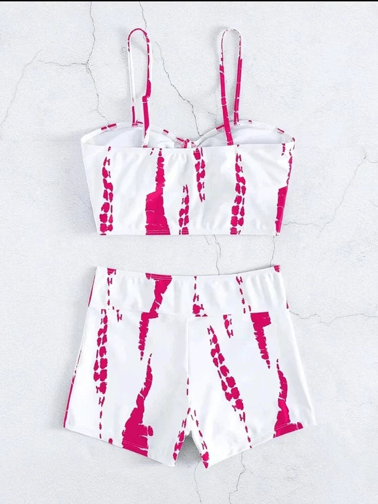 2026 Tie Dye Bikini Drawstring Swimsuit Women High Waist Shorts Swimwear Female Padded Bathing Suit Swimming Beachwear Summer