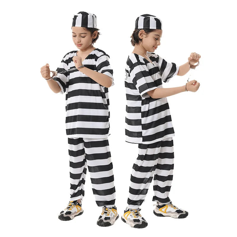 Halloween prison uniforms, prisoner costumes, children's orange prison uniforms for masquerades, black and white striped prisone