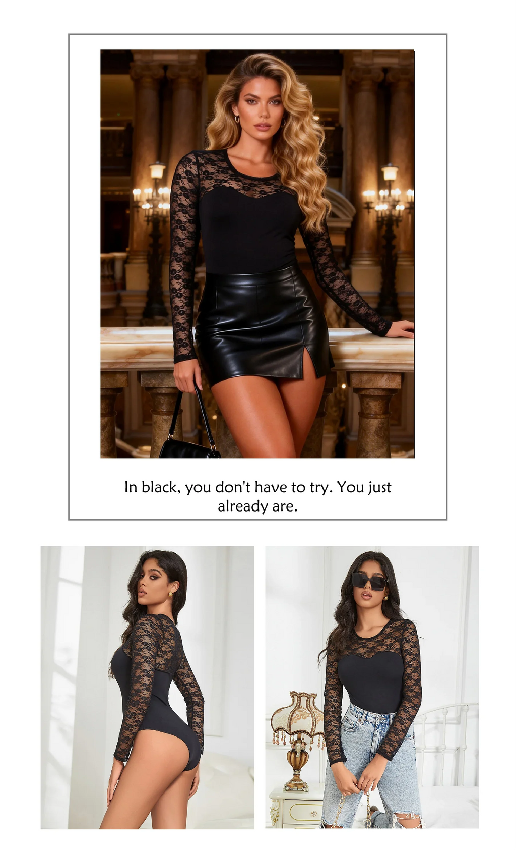 Black Lace Long Sleeve Open Crotch Bodysuit for Women Sheer Mesh Teddy Lingerie Push Up Swimwear Fabric Sexy Jumpsuit