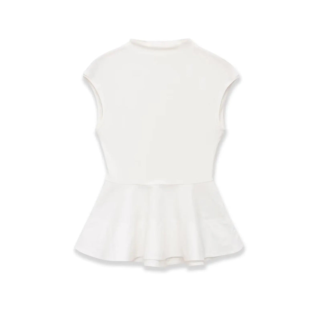 Women's Fashion Casual Sleeveless Half-High Collar Short Skirt Hem Top White Sleeved Peplum Top High Neck Slim Fit Casual KUAT