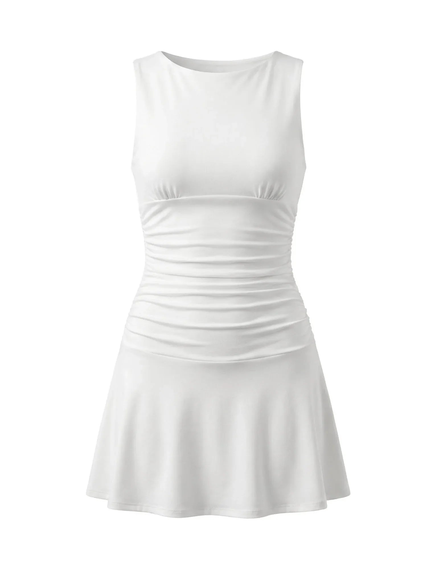 2026 Fashion Women Tank Dress Dots Print/Solid Color Sleeveless Slim Fit Ruched Short Dress for Daily Office Party