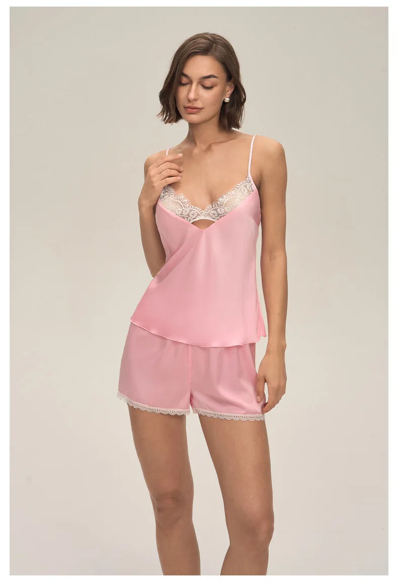 Summer home suspender shorts set casual and comfortable home wear lace women's pajamas