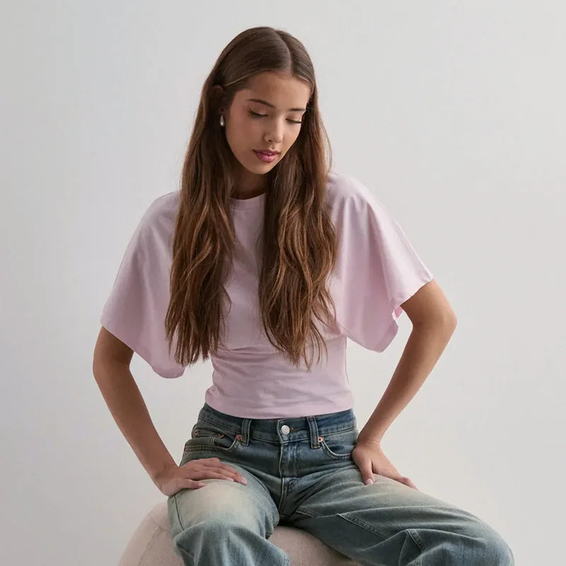 Fashion Casual Solid Gray Cropped T-shirt 2026 Woman Clothes O-neck Corset Tops Streetwear Girls Summer Autumn Short Tee Shirts