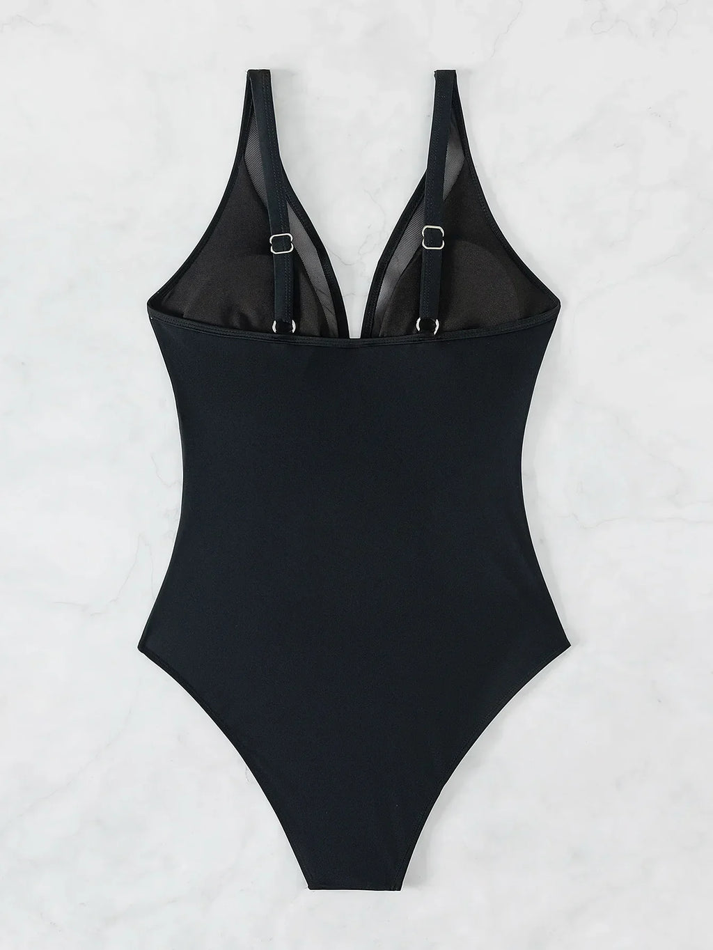 Sexy Black One Piece Swimsuit 2026 Women Mesh Patchwork Transparent Tummy Control Swimwear Bathing Suit See Through Monokini