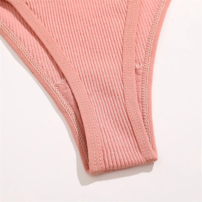 5PCS Women Sexy Cotton Panties Two Belts Hollow Out G-String Thongs Breathable Underwear for Female Solid Color Lingerie S-XL