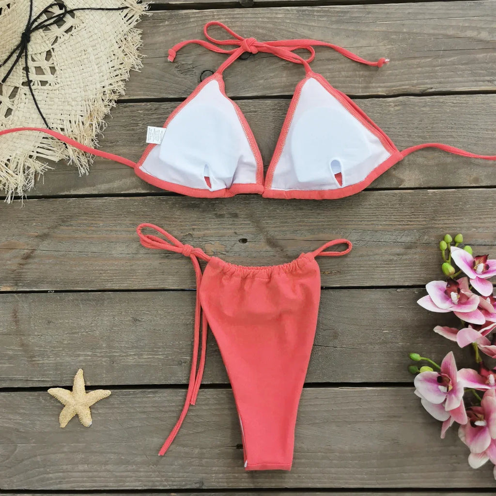 New Bandage Stripes Brazilian Bikini Swimwear Women's Swimsuit Two Piece Set Female Sexy Lace up Mujer Beachwear Summer