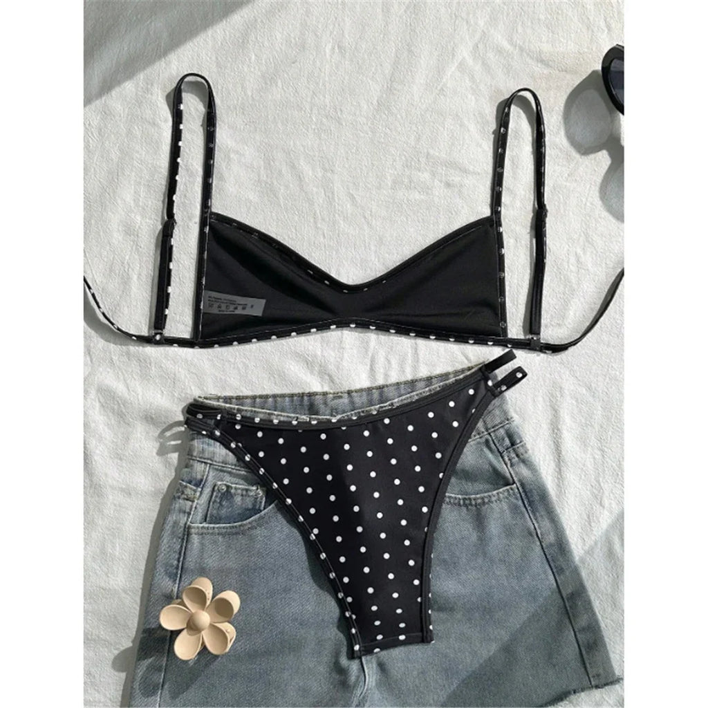 S - XL Polka Dot V Neck Bikini Women Swimwear Female Swimsuit Two-pieces Bikini set High Leg Cut Bather Bathing Suit Swim V8147