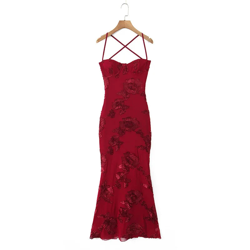 Sexy Backless Cross-cutout Strap Dress For Women Heavy-duty Fishbone Steel Support Slim-fit Jacquard Gown Fishtail Long CAUP