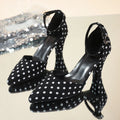 Fashion Polka Dot Ankle Buckle Pumps Women Plus Size 42 Pointed Toe High Heels Sandals Woman Elegant Thick Heel Party Shoes