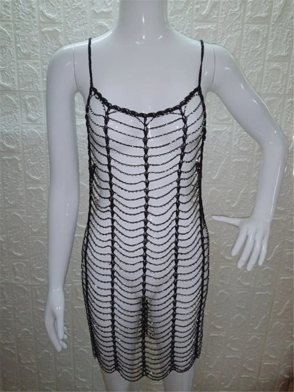 Luxury Bling Diamond Rhinestones Hollow Out Long Tunic Beach Cover Up Women Cover-ups Beach Dress Beach Wear Beachwear Female