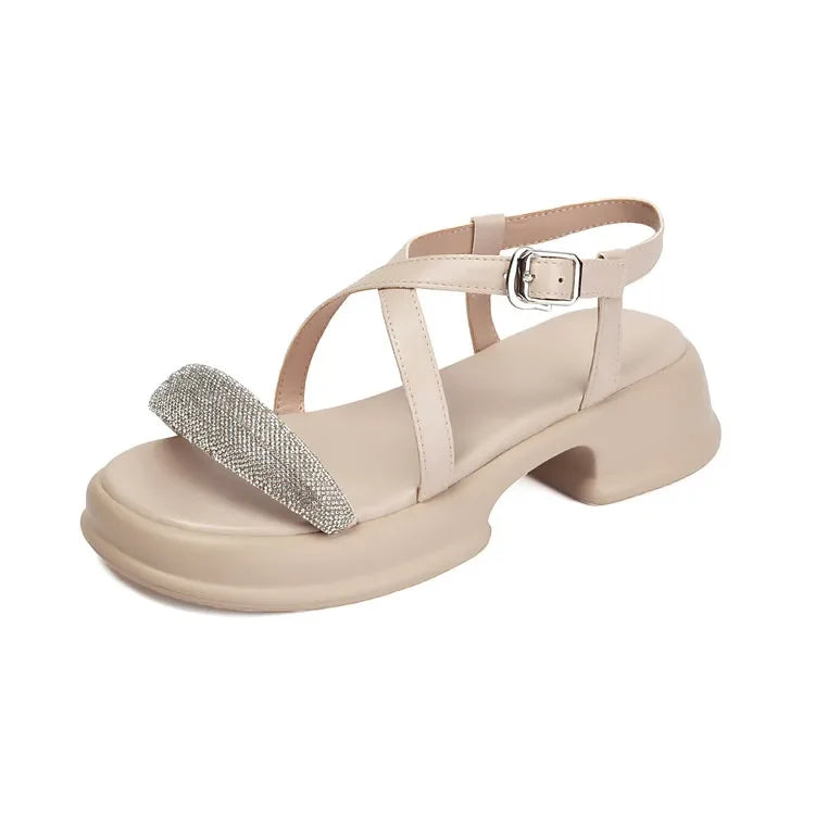 Summer High Heel Sandals Women's Outdoor Wear Thick Bottom Lightweight Trendy Small Size Beach Shoes Korean Style Footwear