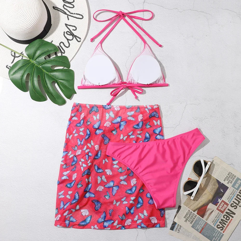 3 Pieces Bikini Set With Skirt  Tie Dye String Thong Bathing Suit Women Swimsuit Female  Swimwear Beach Wear Swim Lady Summer