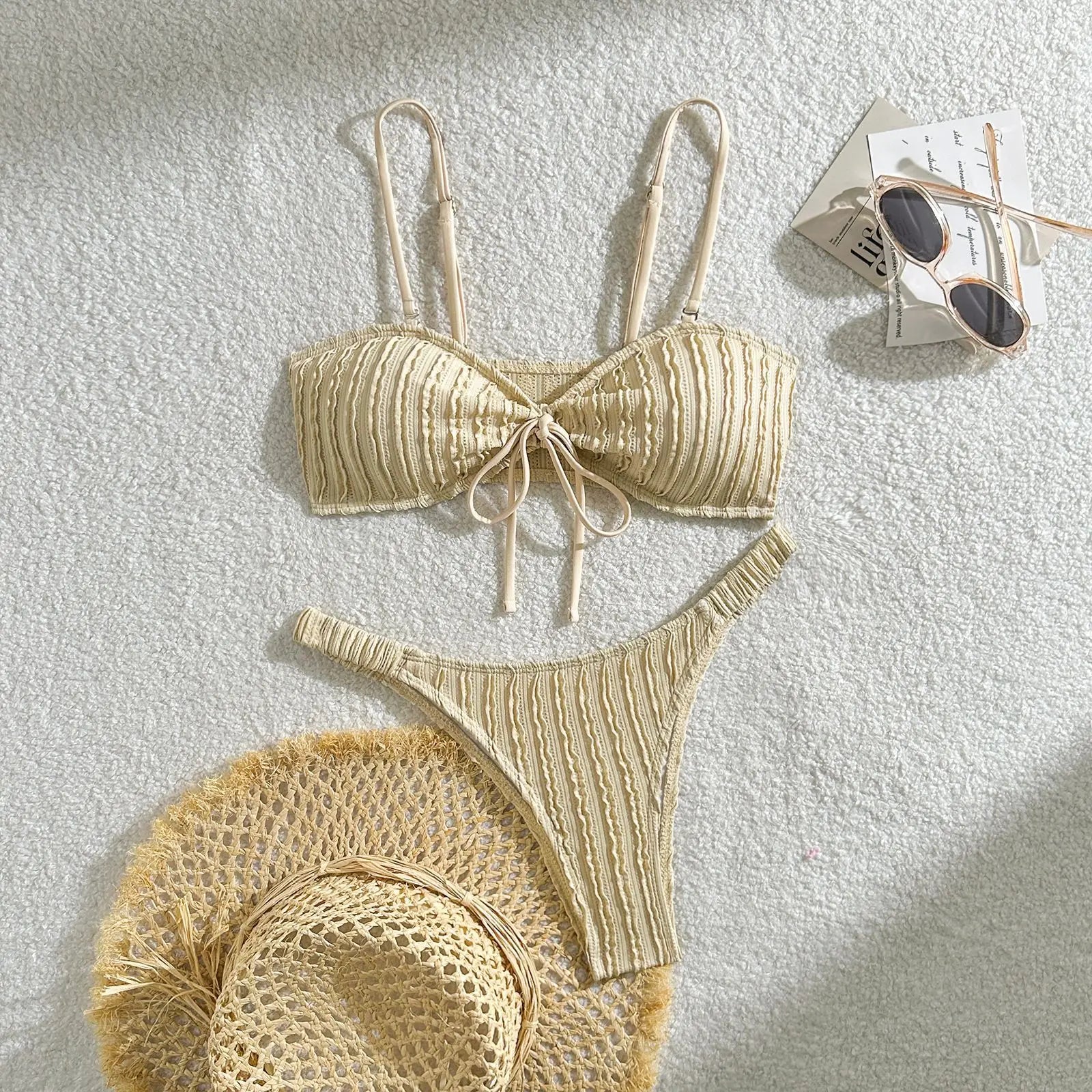Wrinkled Crinkled Tie Knotted Bikini Women Swimwear Female Swimsuit Two-pieces Bikini Set Brazilian Bathing Suit Swim Beach Wear