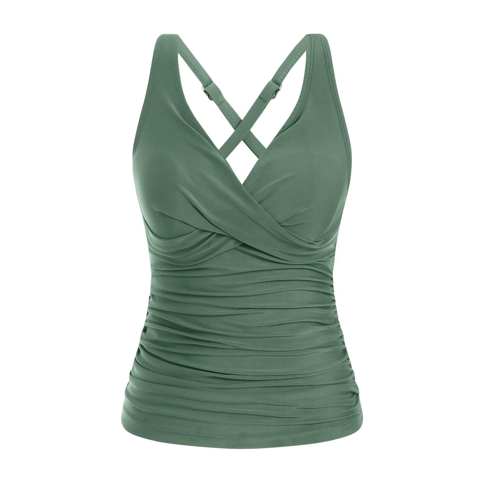 Women Bikini Tankini Top Front Knot Ruched Swimsuit V Neck Bathing Suit Swim Top Cross Back Swimwear Tops Summer Beach Wear