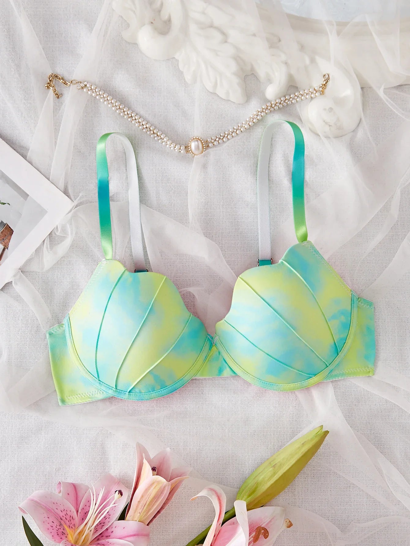 Women's Pastel Gradient Push up Bra Vertical Rib Shell Thin Cup Sexy Bra Comfort Underwire Lingerie Top