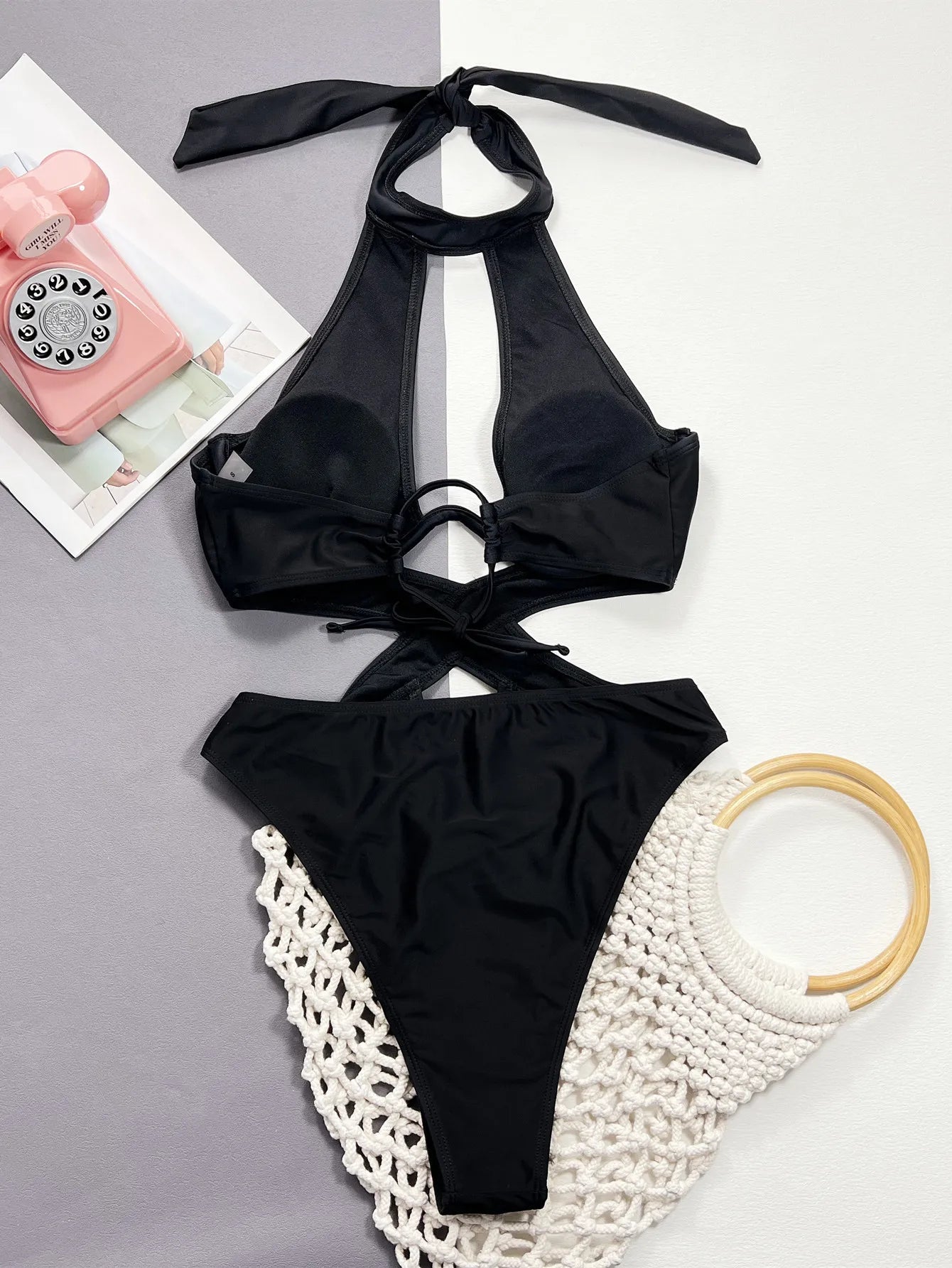 Sexy Hollow Out Bikini Set 2026 Women Black One Shoulder Bandage One Piece Swimsuit Summer Bathing Suit High Waist Swimwear