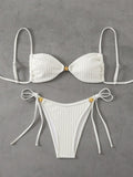 Solid Split Swimsuit Women 2 Piece Triangle Bandage High Cut Thong Bikini Push Up Summer New Sexy Bathing Suit Beachwear