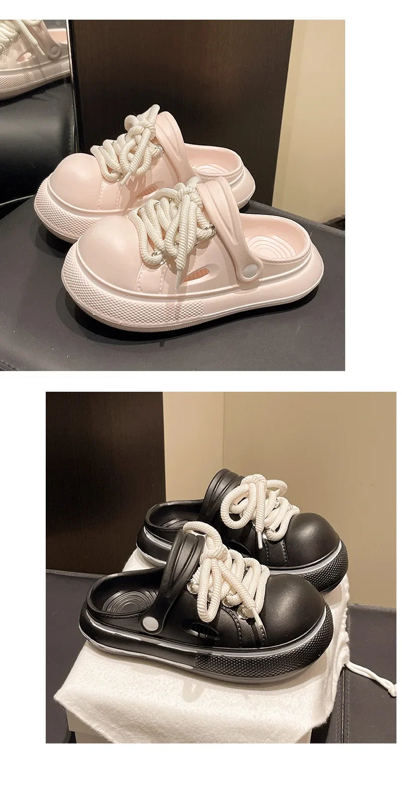 2025 DIY Laceup Platform Slippers For Women Home Street Garden Shoes Thick Sole Fashion Clogs Girls Summer Sandals Beach Slides