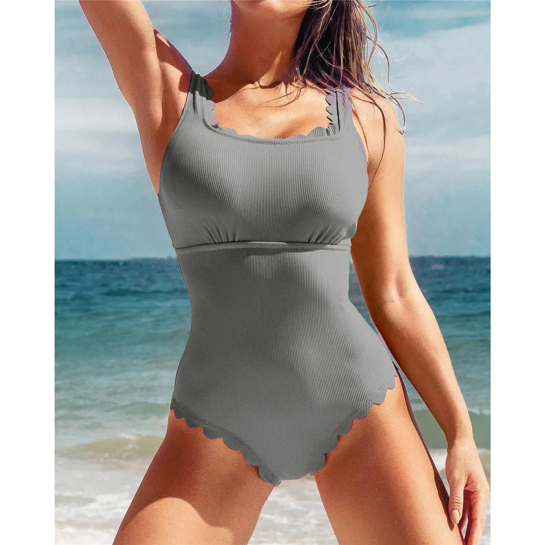 S - XXL 11 Colors Ribbed Frilled Women Swimwear One Piece Swimsuit Female Backless High Leg Cut Bather Bathing Suit Swim K7097