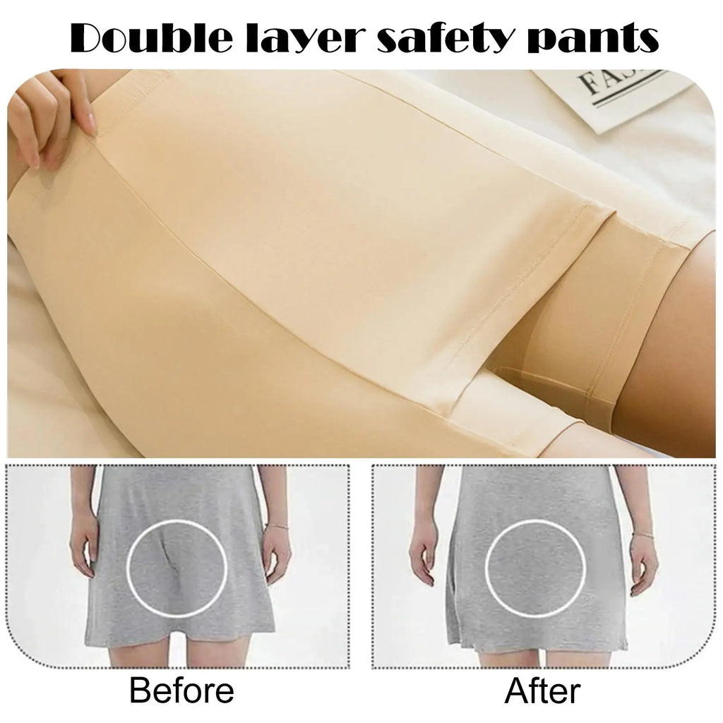 Ice Silk High Waist Women Tummy Control Seamless Shorts Double Layer Under the Skirt Boxer Safety Pants Women Shapewear