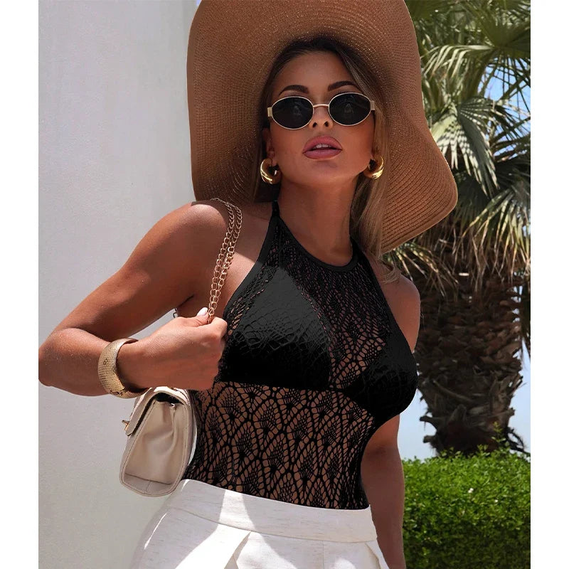 Sexy Women Fishnet Hollow Out Cover Up Dress See Through Bodycon Beach Swimwear Summer Style