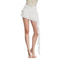 Women's Summer Mini Skirt Long Tassel Design Casual Solid Multi-Layered Ruffles Low Rise Short Skirts